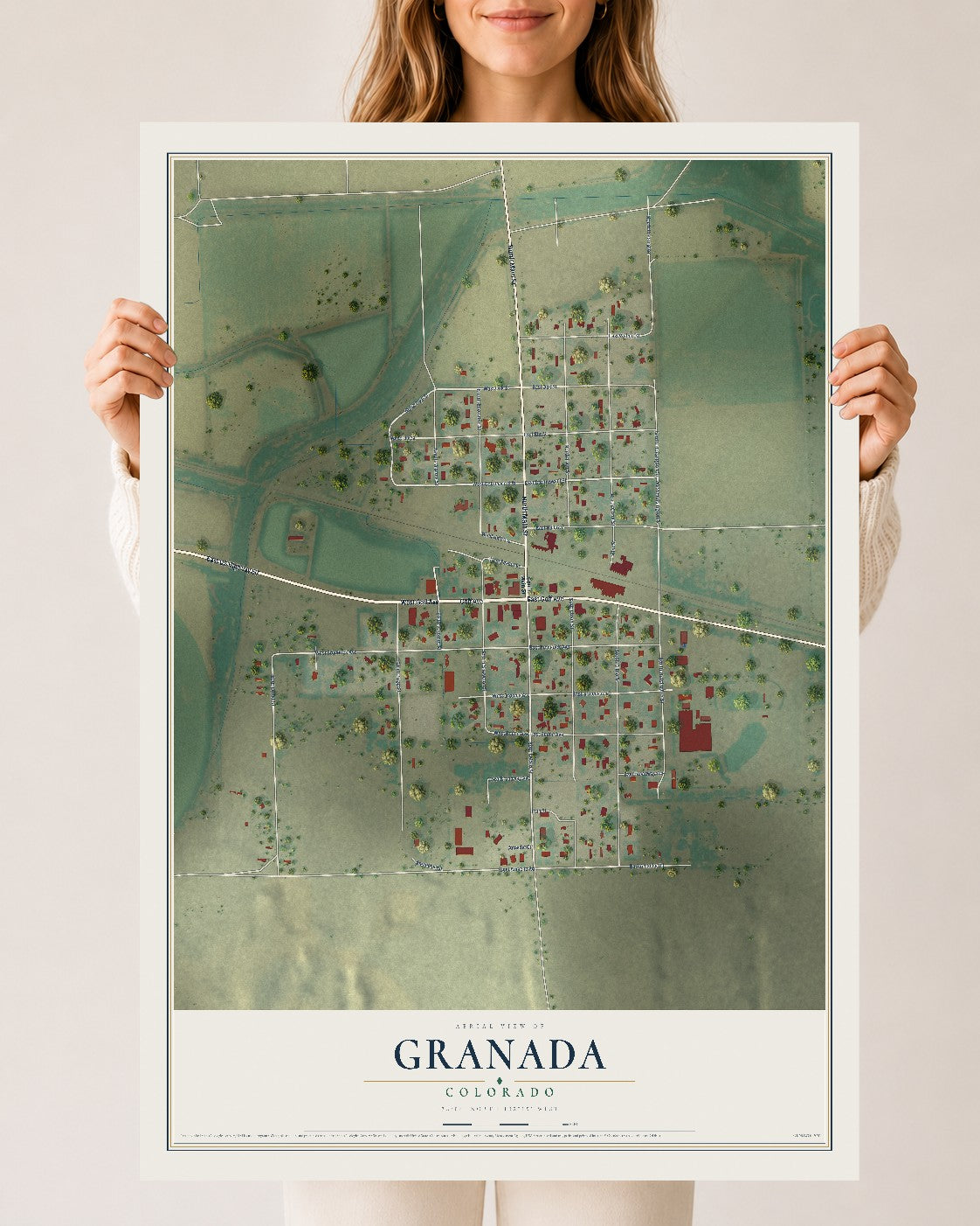 Map of Granada, Colorado, 24 x 36 inch unframed archival matte print