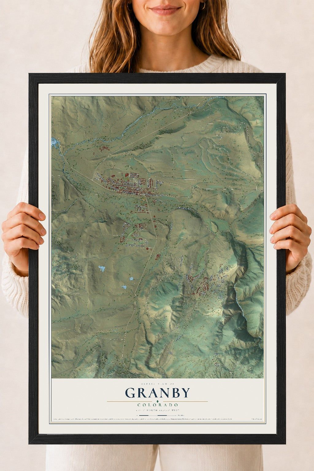 Map of Granby, Colorado, 18 x 24 inch print in a black wood frame