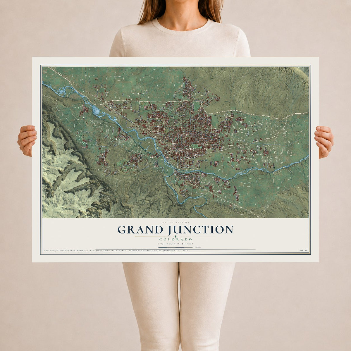 Map of Grand Junction, Colorado, 24 x 36 inch unframed archival matte print