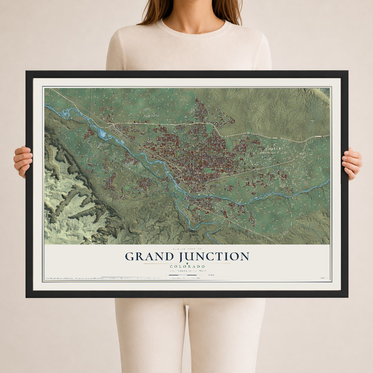 Map of Grand Junction, Colorado, 24 x 36 inch print in a black wood frame