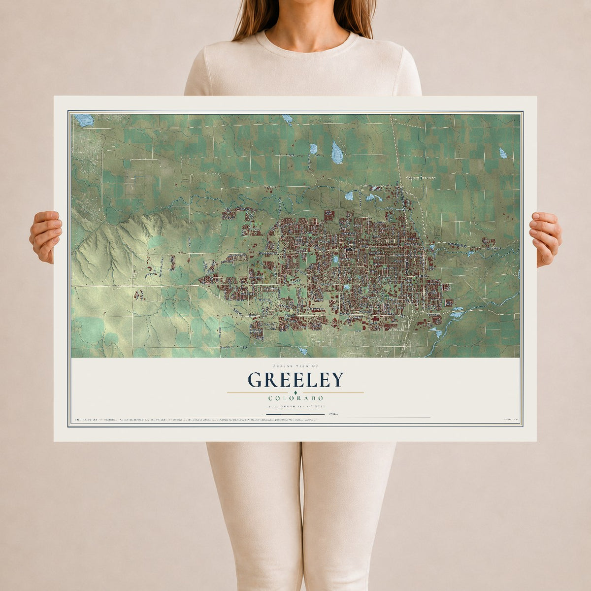 Map of Greeley, Colorado, 24 x 36 inch unframed archival matte print