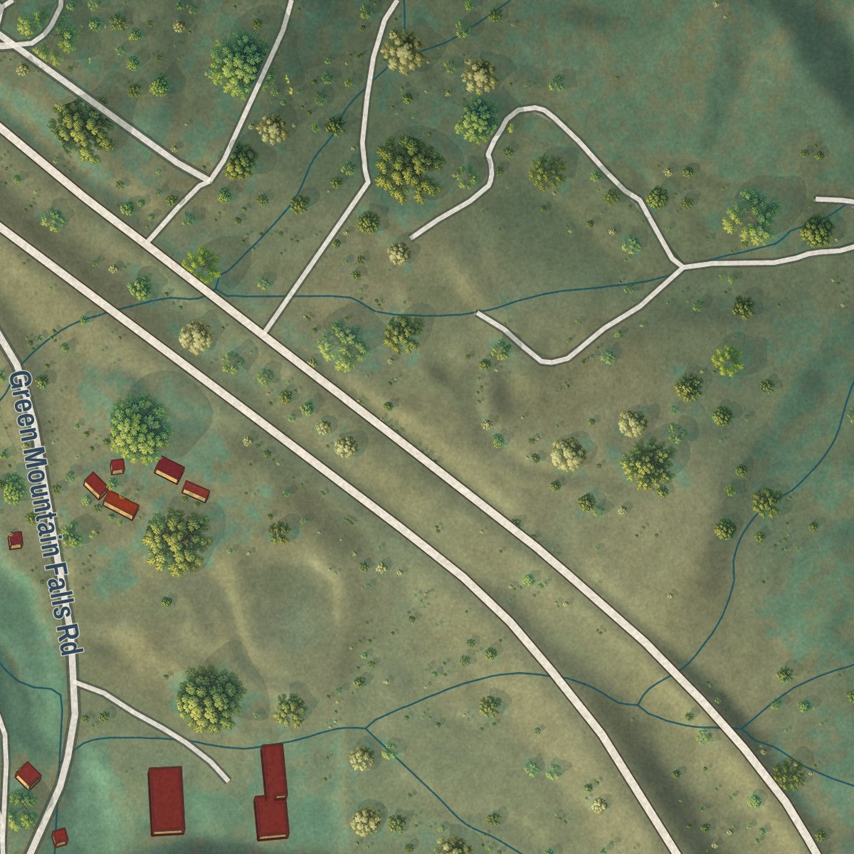 Close-up of the map of Green Mountain Falls, Colorado print showing street and building detail