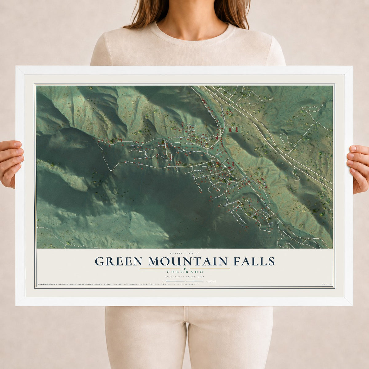 Map of Green Mountain Falls, Colorado, 18 x 24 inch print in a white wood frame