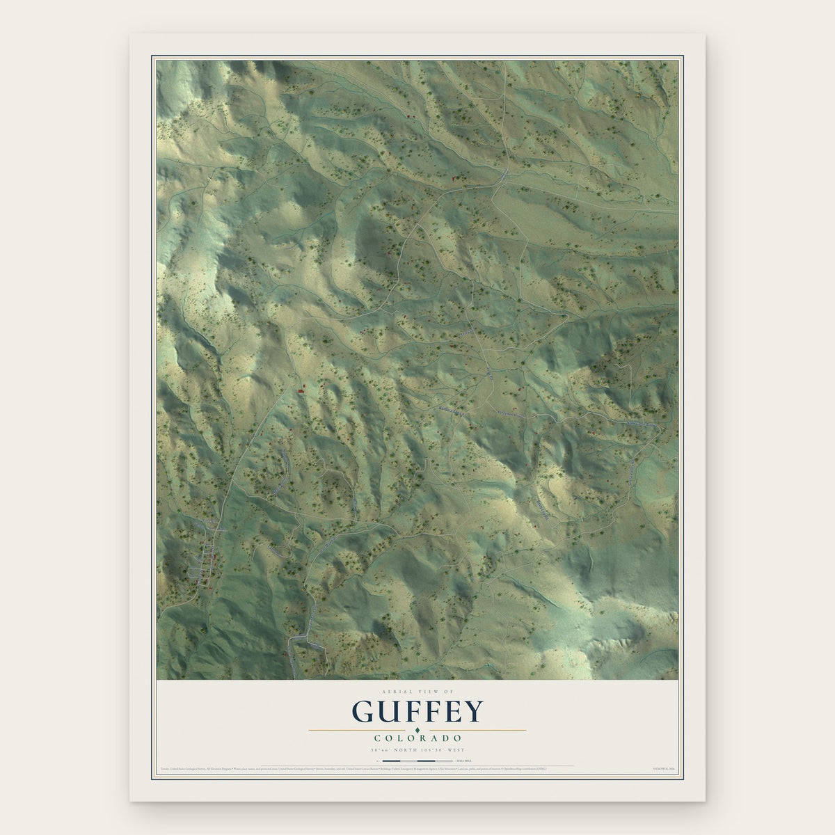 Guffey, Colorado map print, the full design