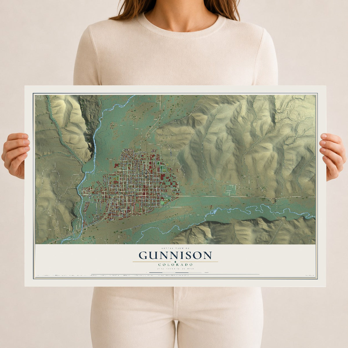 Map of Gunnison, Colorado, 12 x 18 inch unframed archival matte print