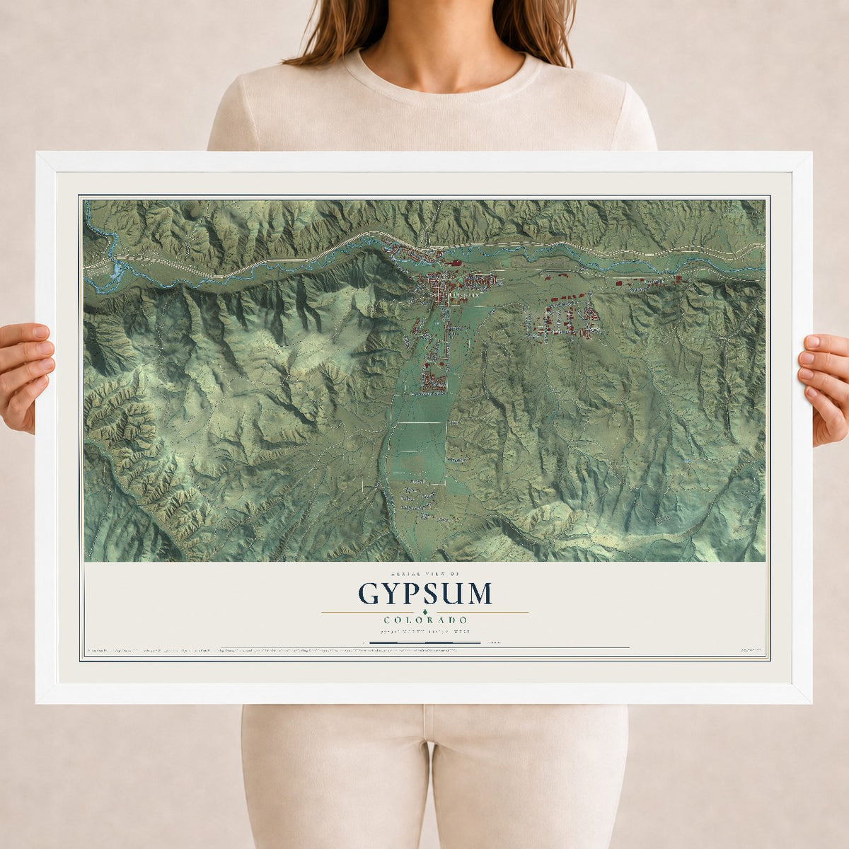 Map of Gypsum, Colorado, 18 x 24 inch print in a white wood frame