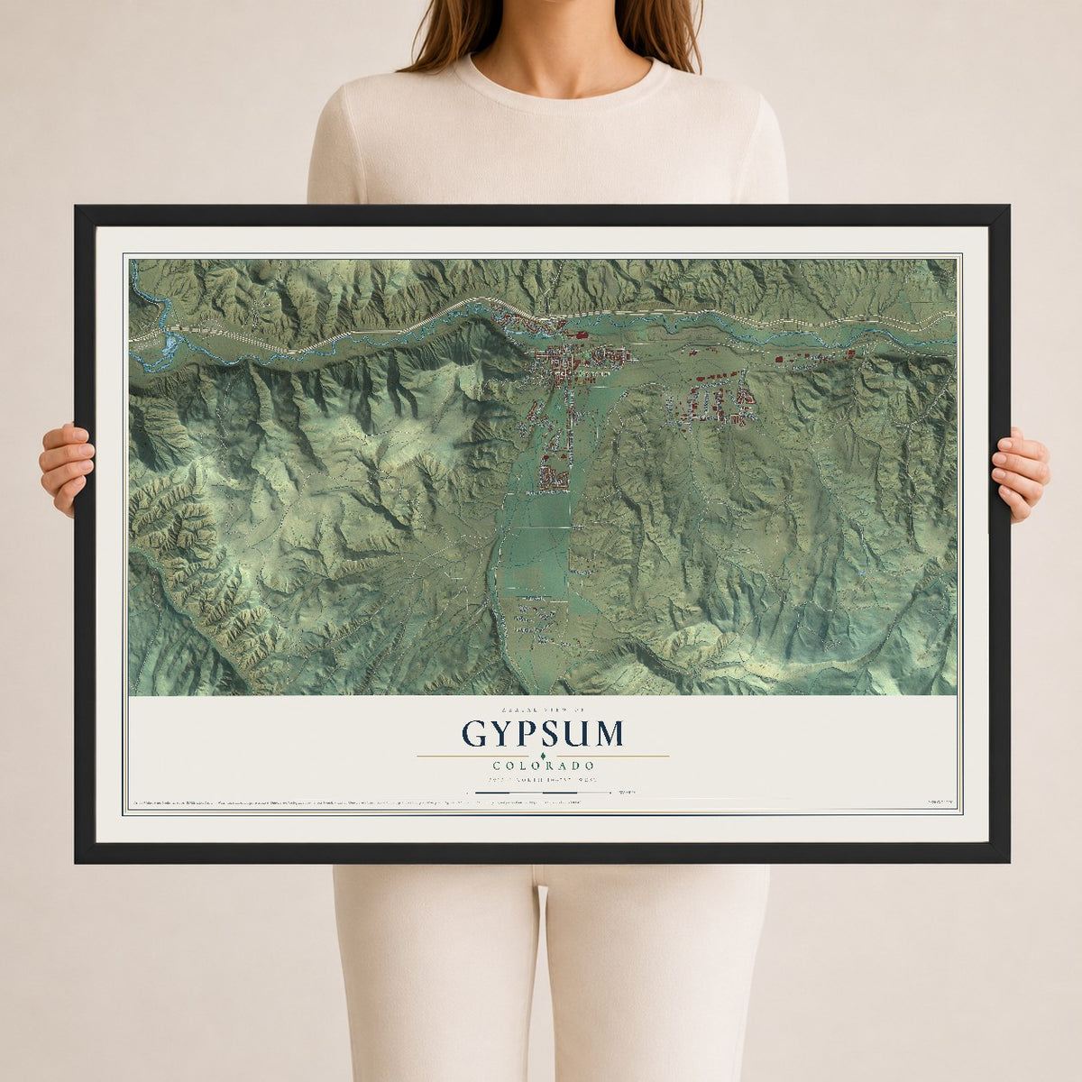 Map of Gypsum, Colorado, 24 x 36 inch print in a black wood frame