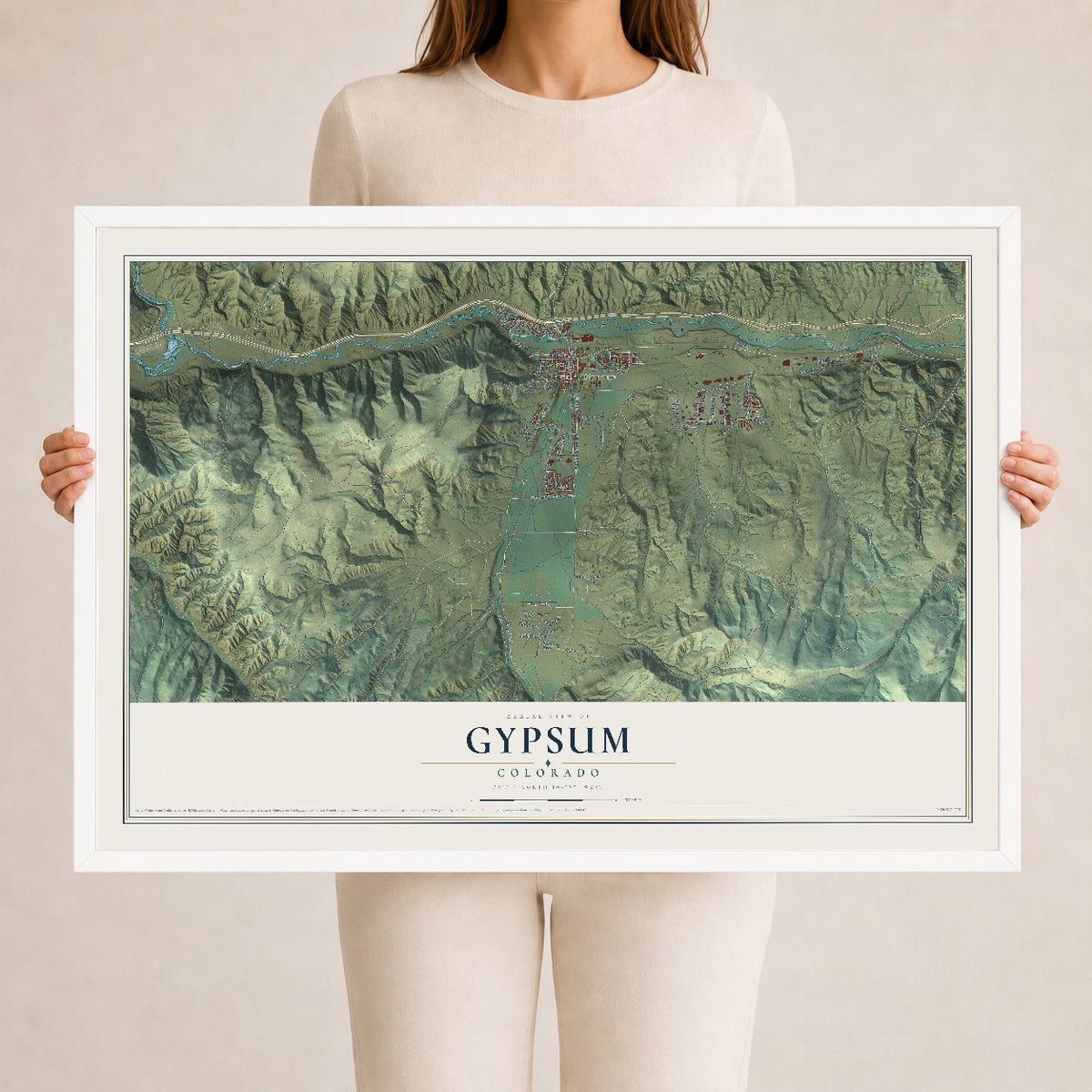 Map of Gypsum, Colorado, 24 x 36 inch print in a white wood frame