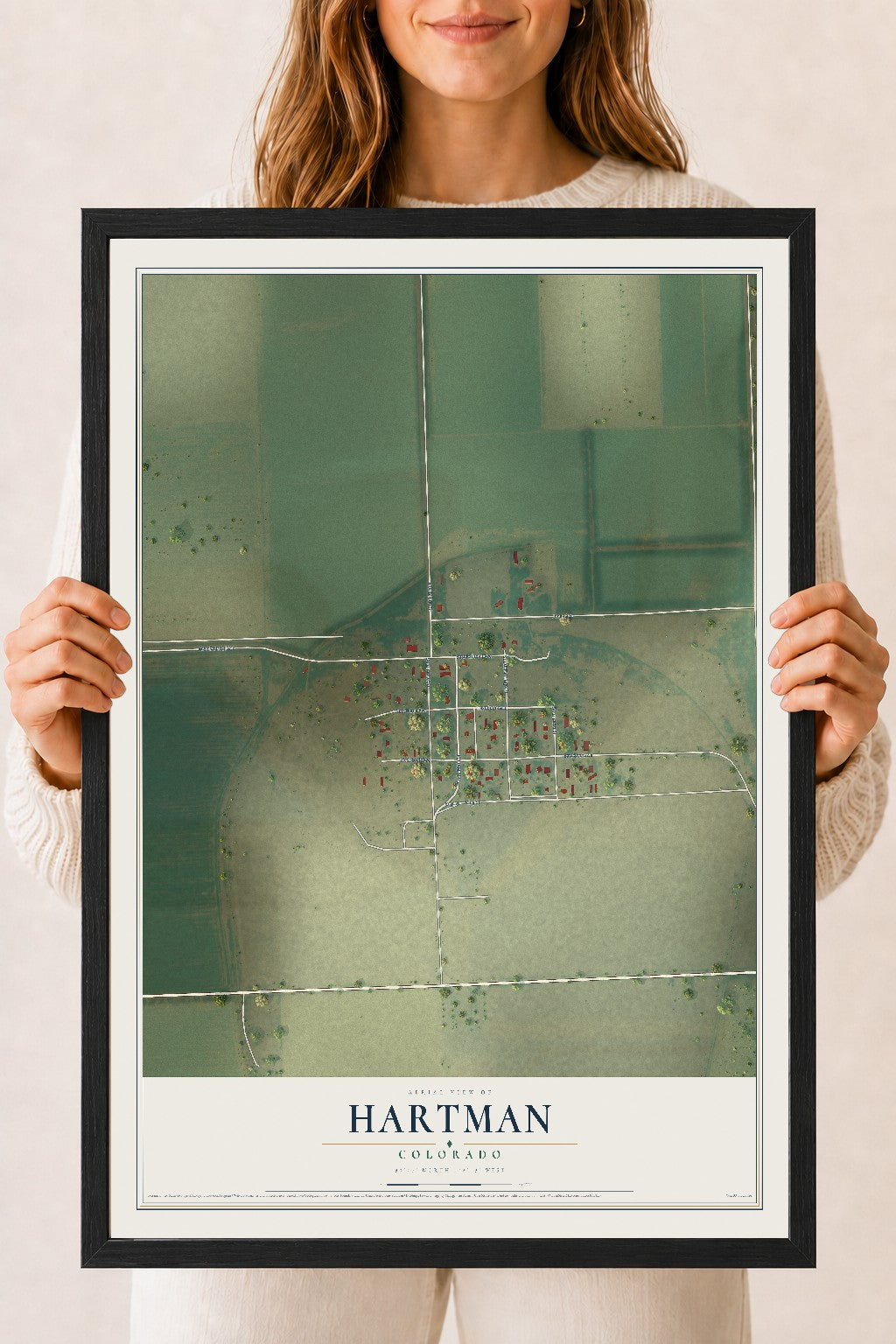 Map of Hartman, Colorado, 18 x 24 inch print in a black wood frame