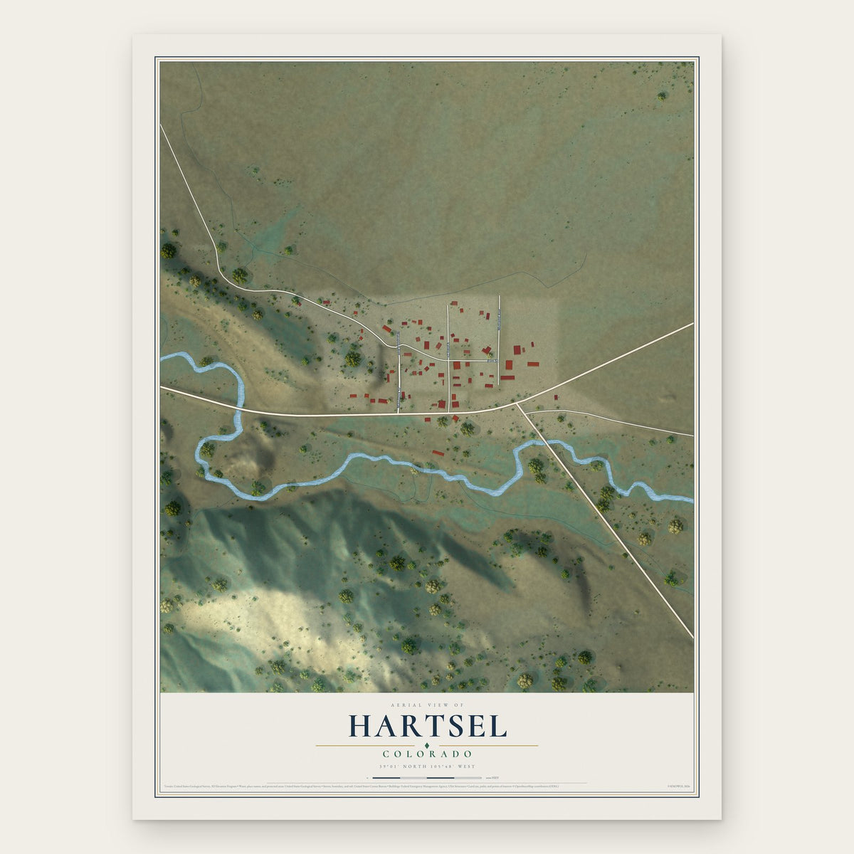 Hartsel, Colorado map print, the full design