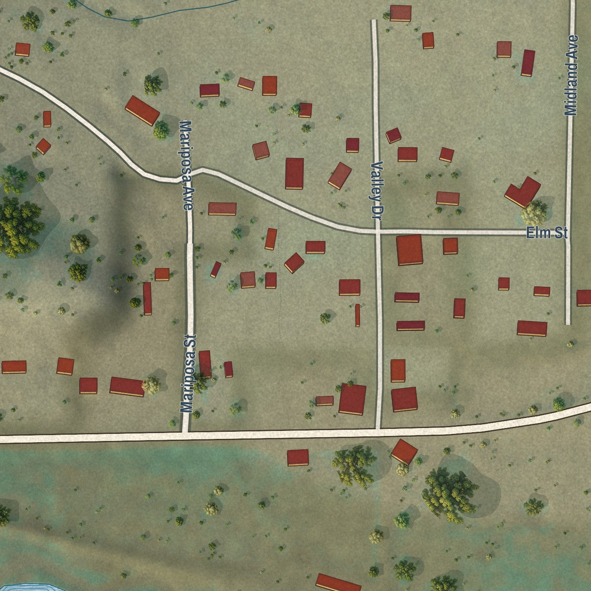 Close-up of the map of Hartsel, Colorado print showing street and building detail
