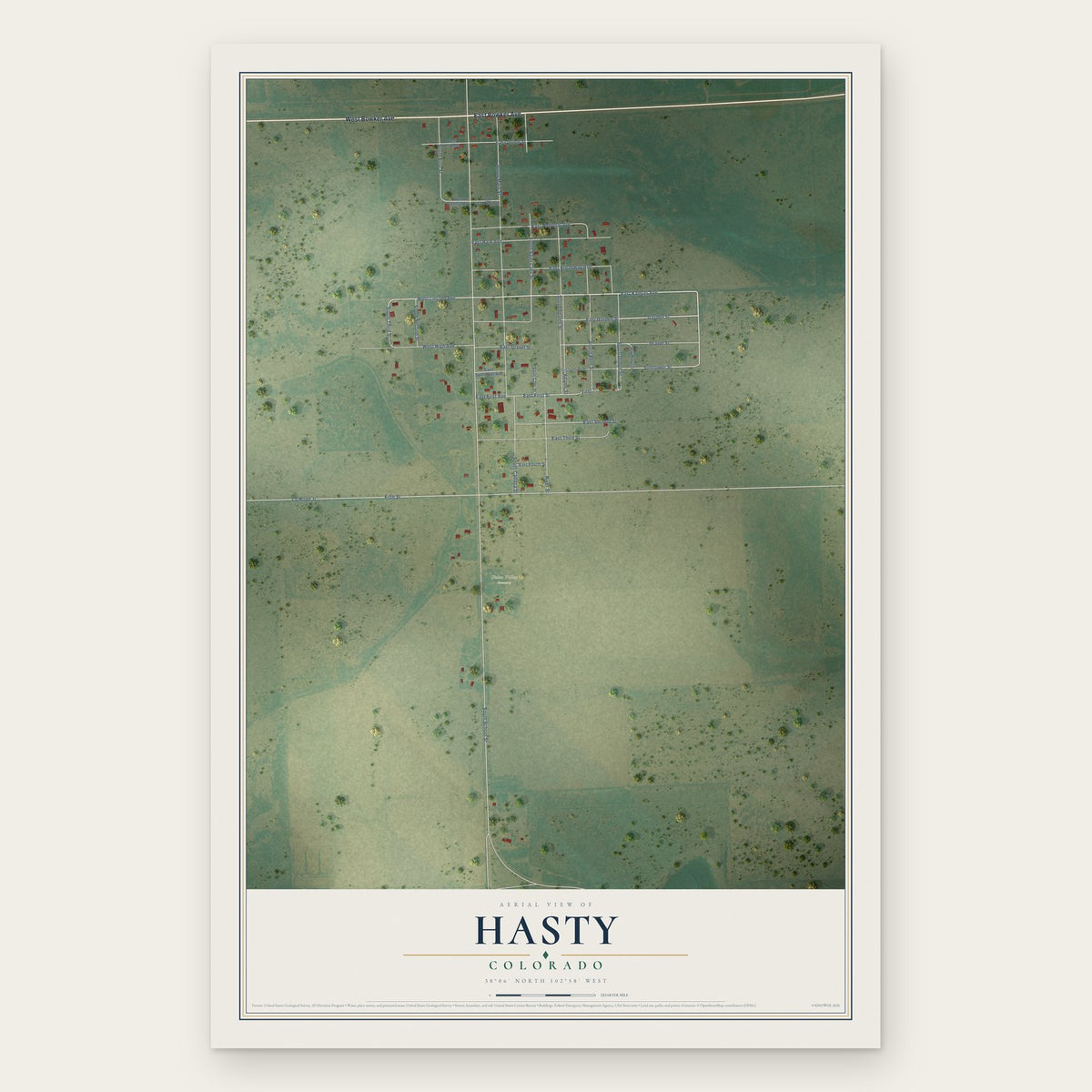 Hasty, Colorado map print, the full design