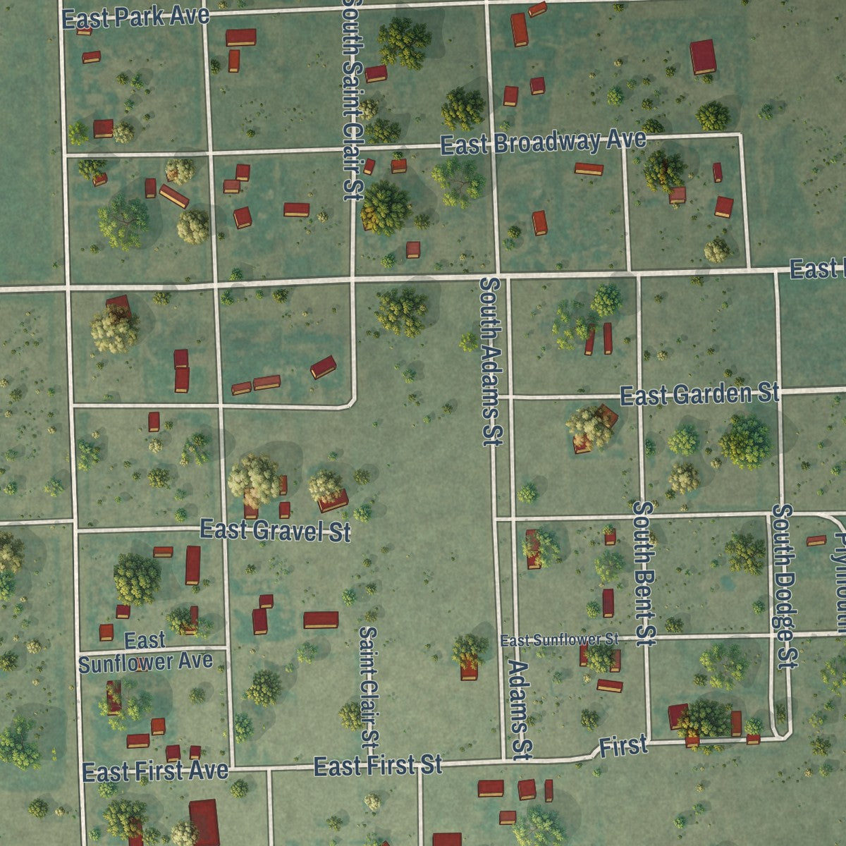 Close-up of the map of Hasty, Colorado print showing street and building detail