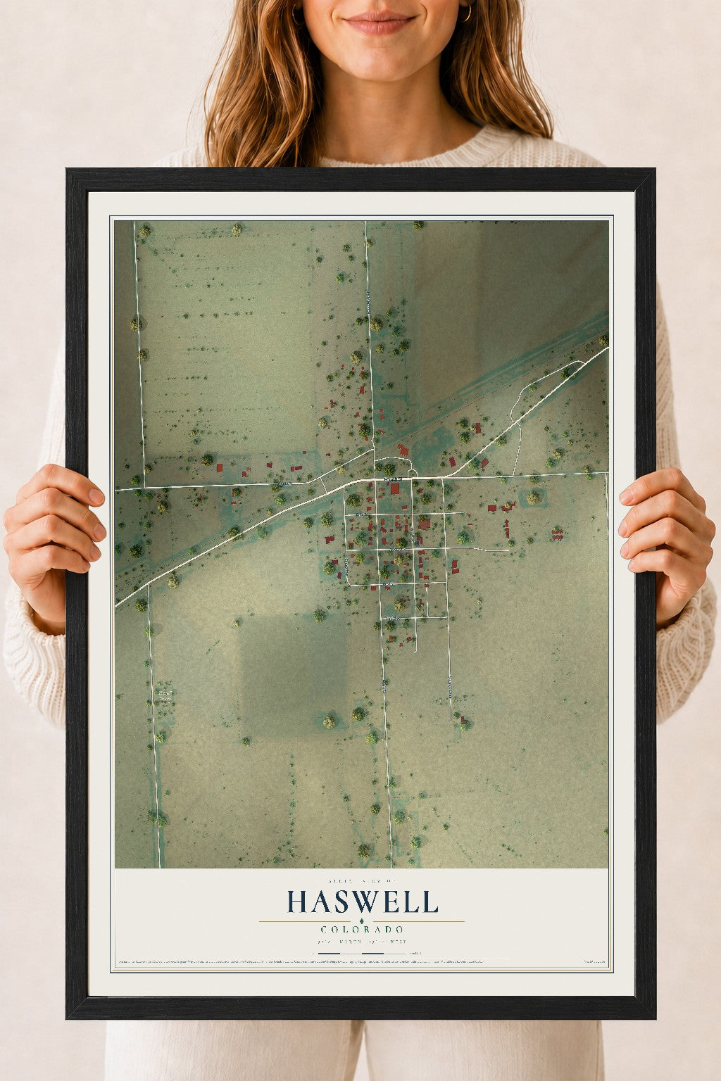 Map of Haswell, Colorado, 18 x 24 inch print in a black wood frame
