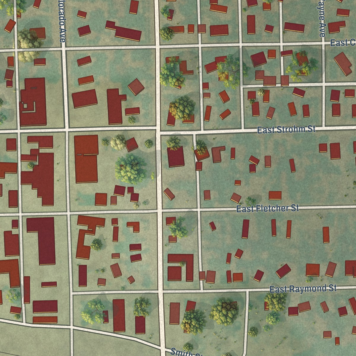 Close-up of the map of Haxtun, Colorado print showing street and building detail