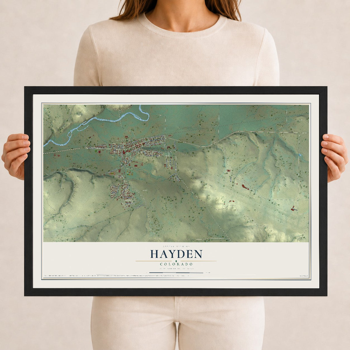 Map of Hayden, Colorado, 12 x 18 inch print in a black wood frame