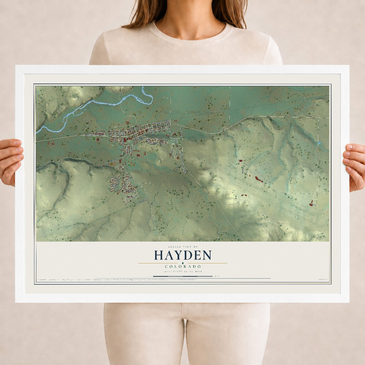 Map of Hayden, Colorado, 18 x 24 inch print in a white wood frame