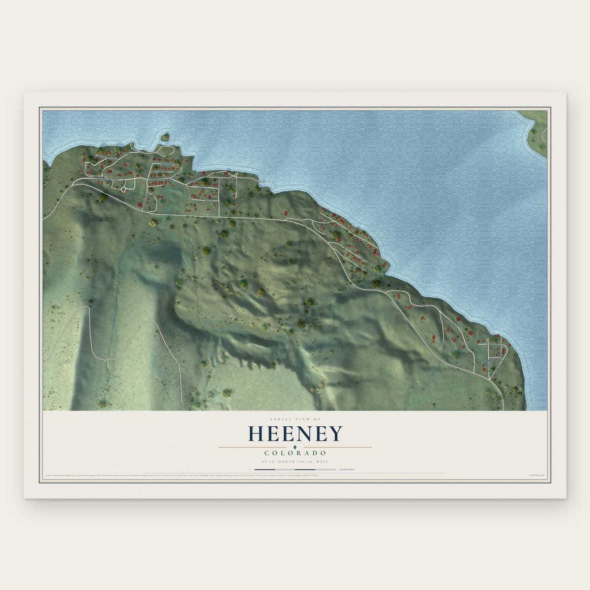 Heeney, Colorado map print, the full design