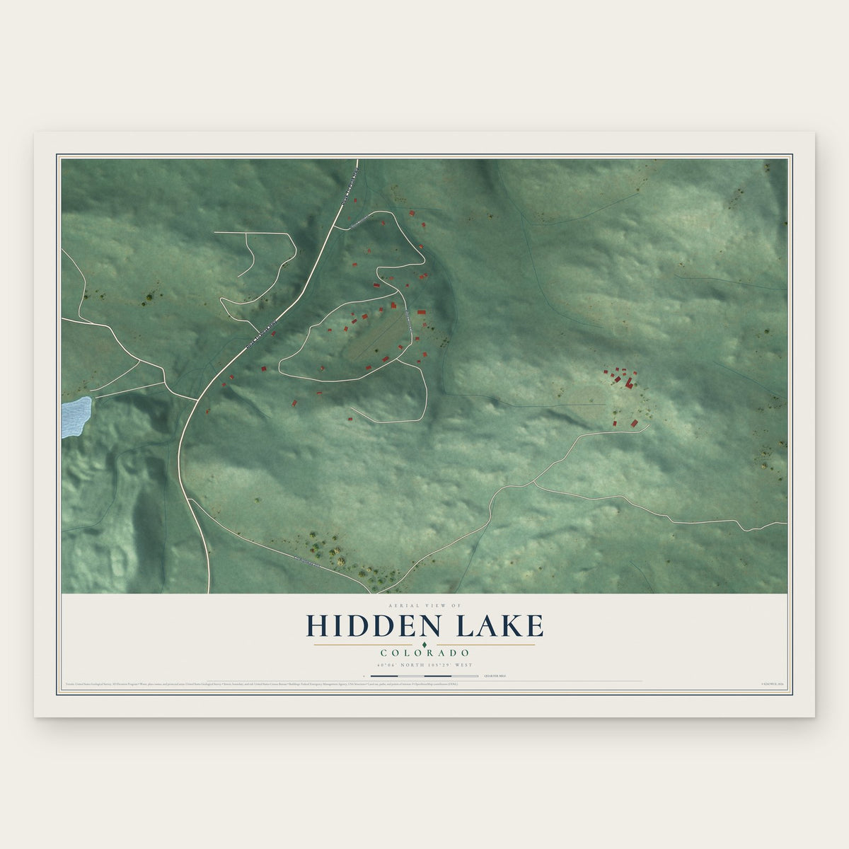 Hidden Lake, Colorado map print, the full design