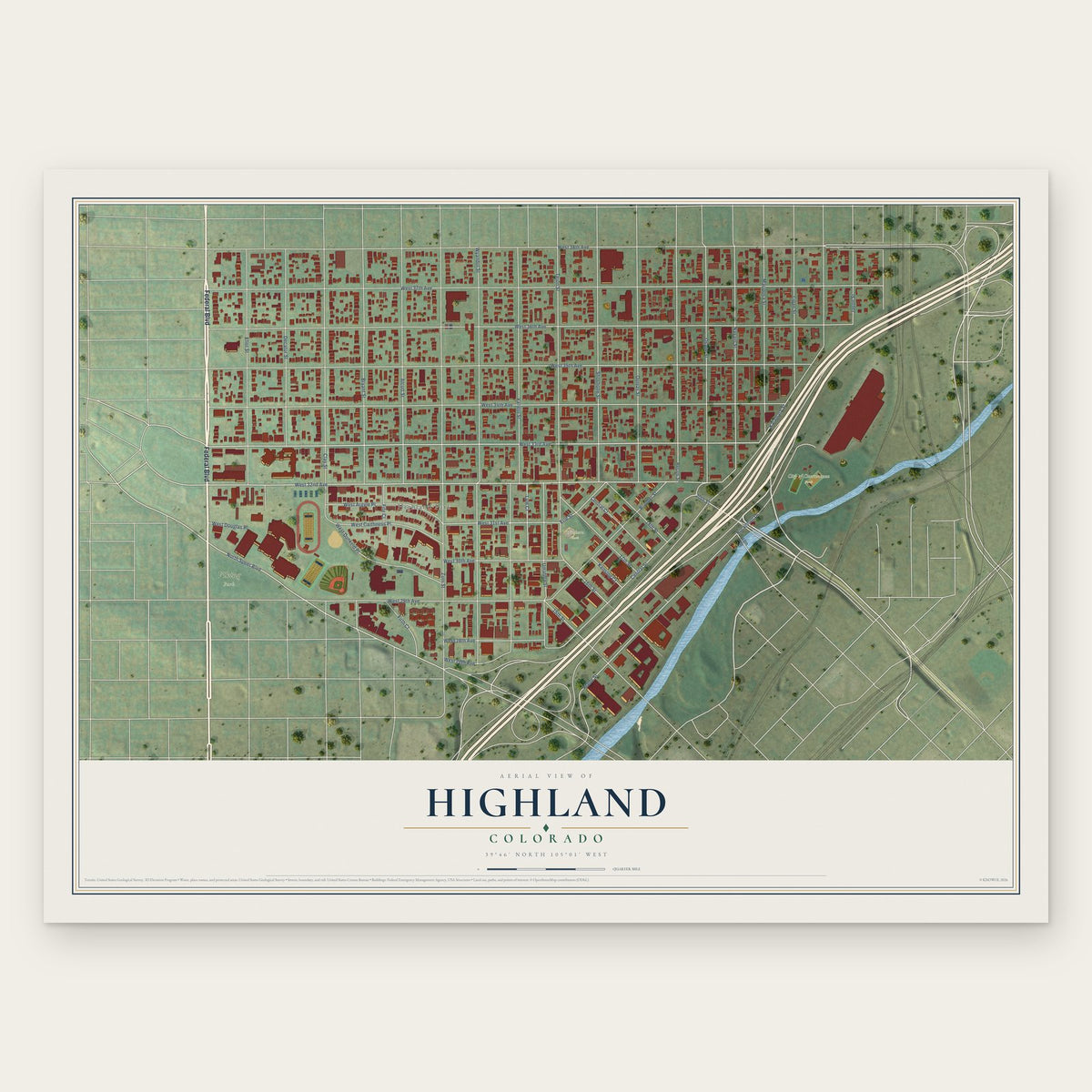 Highland, Colorado map print, the full design