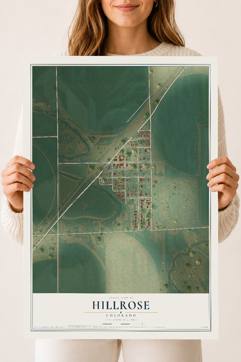 Map of Hillrose, Colorado, 18 x 24 inch unframed archival matte print