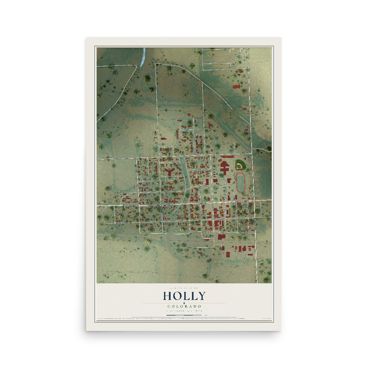 Map of Holly, Colorado, 12 x 18 inch unframed archival matte print