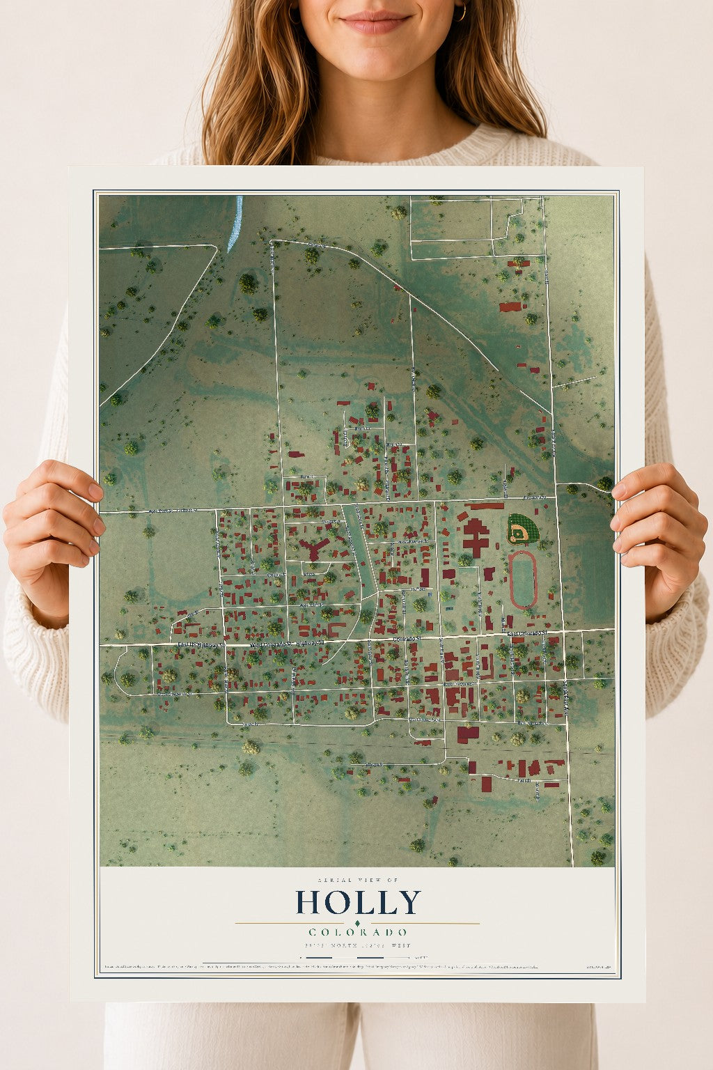 Map of Holly, Colorado, 18 x 24 inch unframed archival matte print