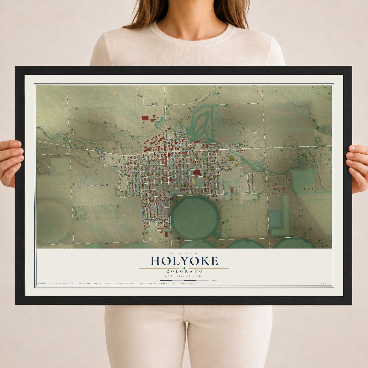 Map of Holyoke, Colorado, 18 x 24 inch print in a black wood frame