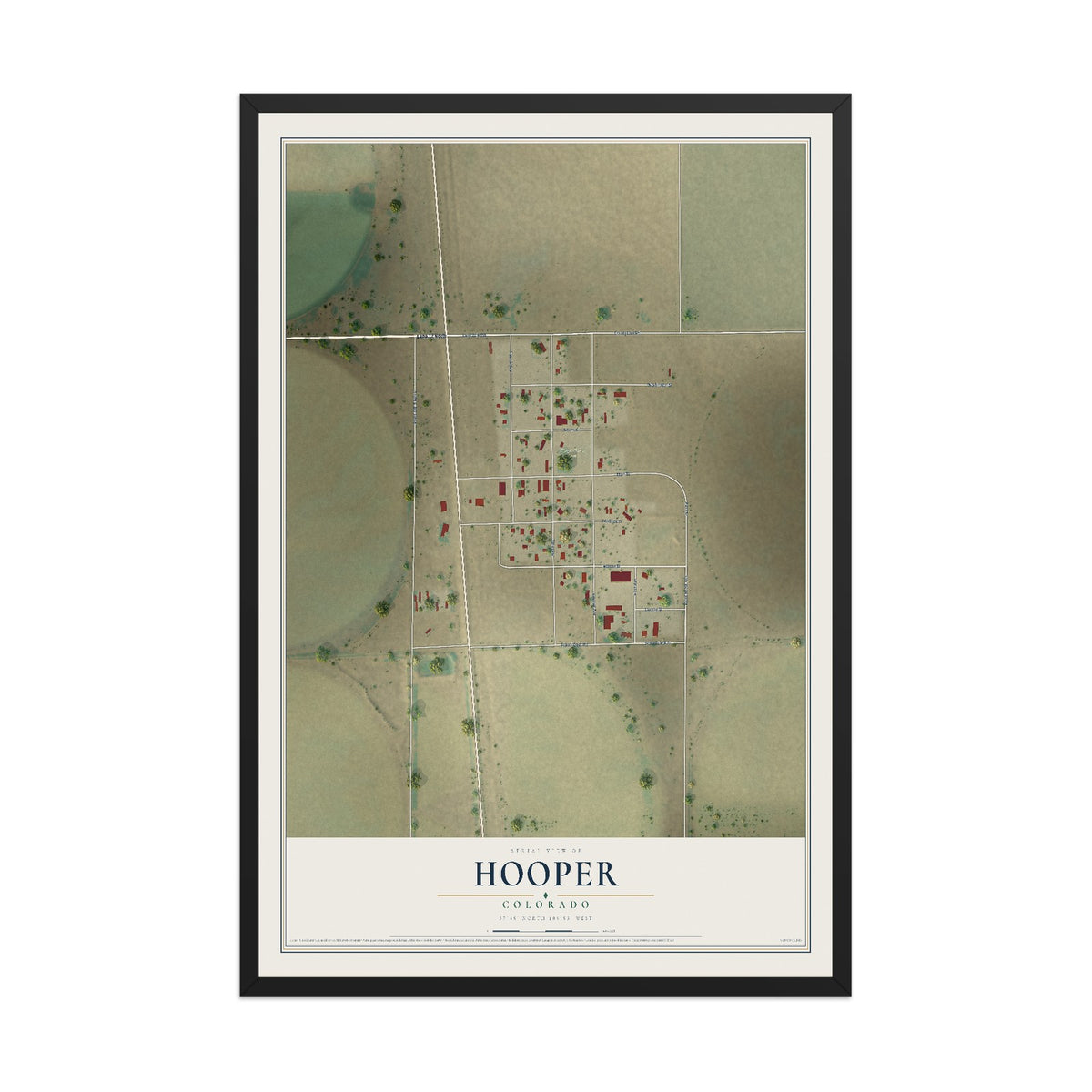 Map of Hooper, Colorado, 12 x 18 inch print in a black wood frame