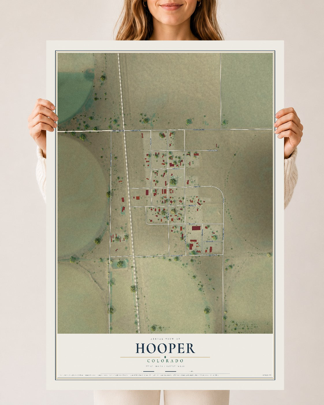 Map of Hooper, Colorado, 24 x 36 inch unframed archival matte print