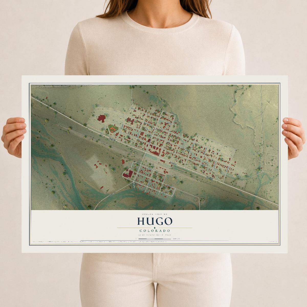 Map of Hugo, Colorado, 12 x 18 inch unframed archival matte print