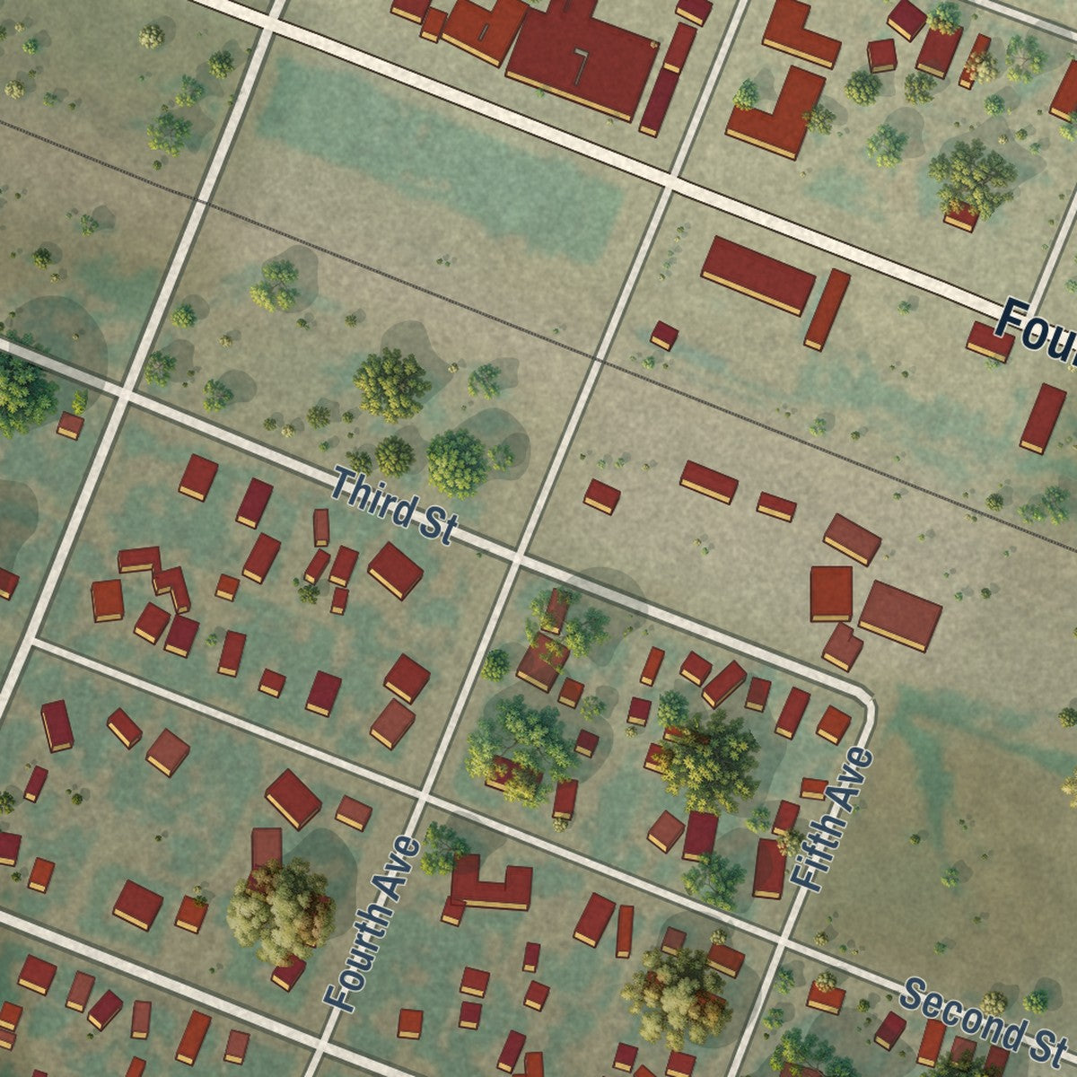 Second close-up of the map of Hugo, Colorado print showing more streets and buildings