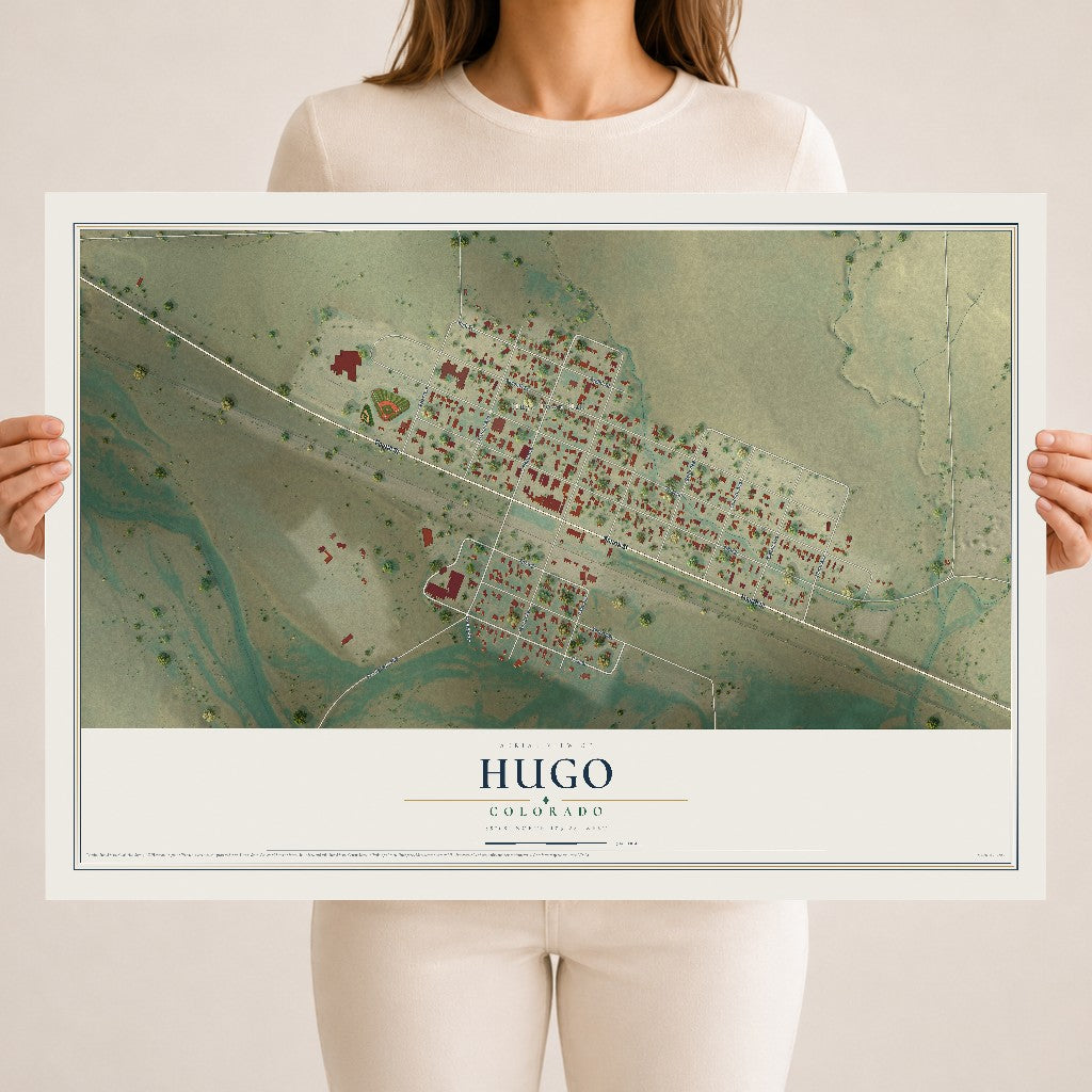Map of Hugo, Colorado, 18 x 24 inch unframed archival matte print