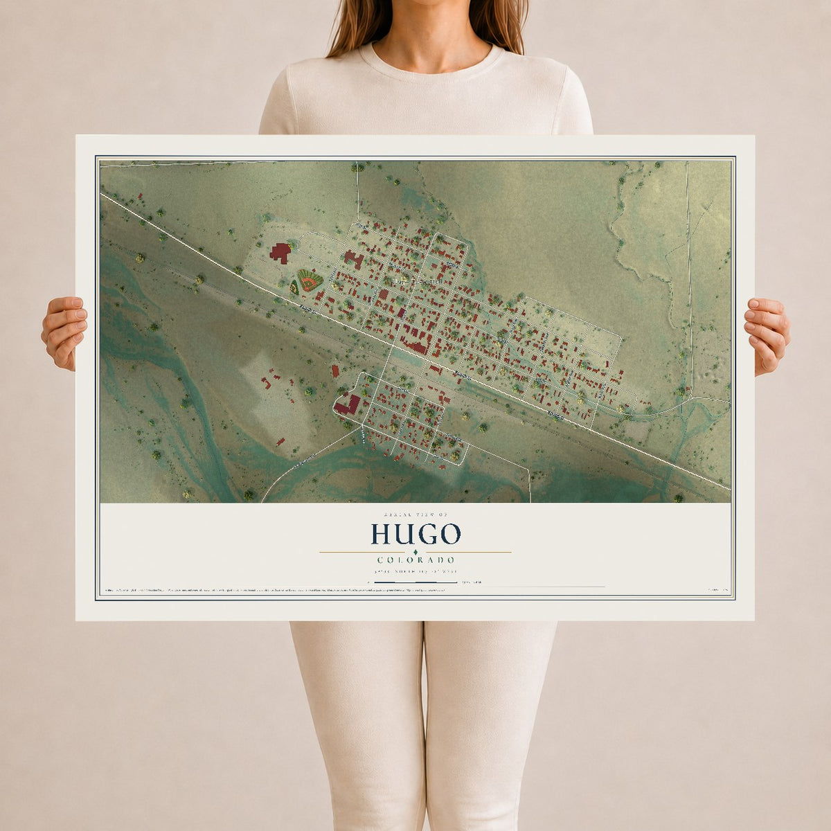 Map of Hugo, Colorado, 24 x 36 inch unframed archival matte print
