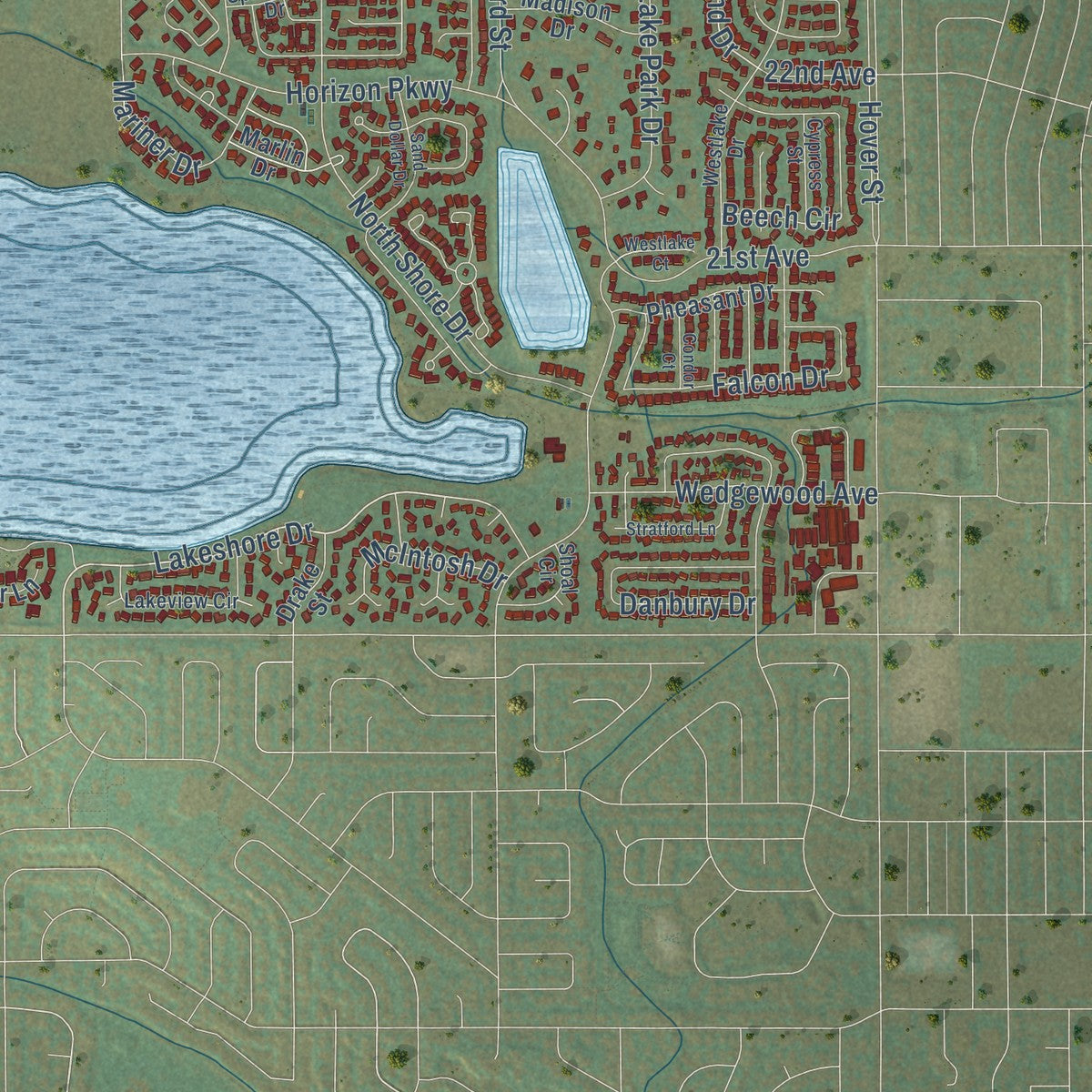 Close-up of the map of Hygiene, Colorado print showing street and building detail