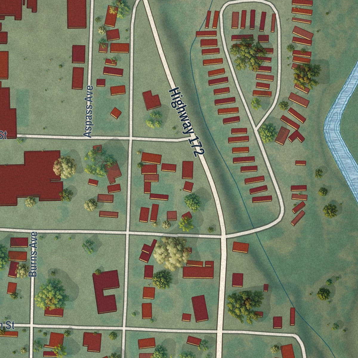 Close-up of the map of Ignacio, Colorado print showing street and building detail
