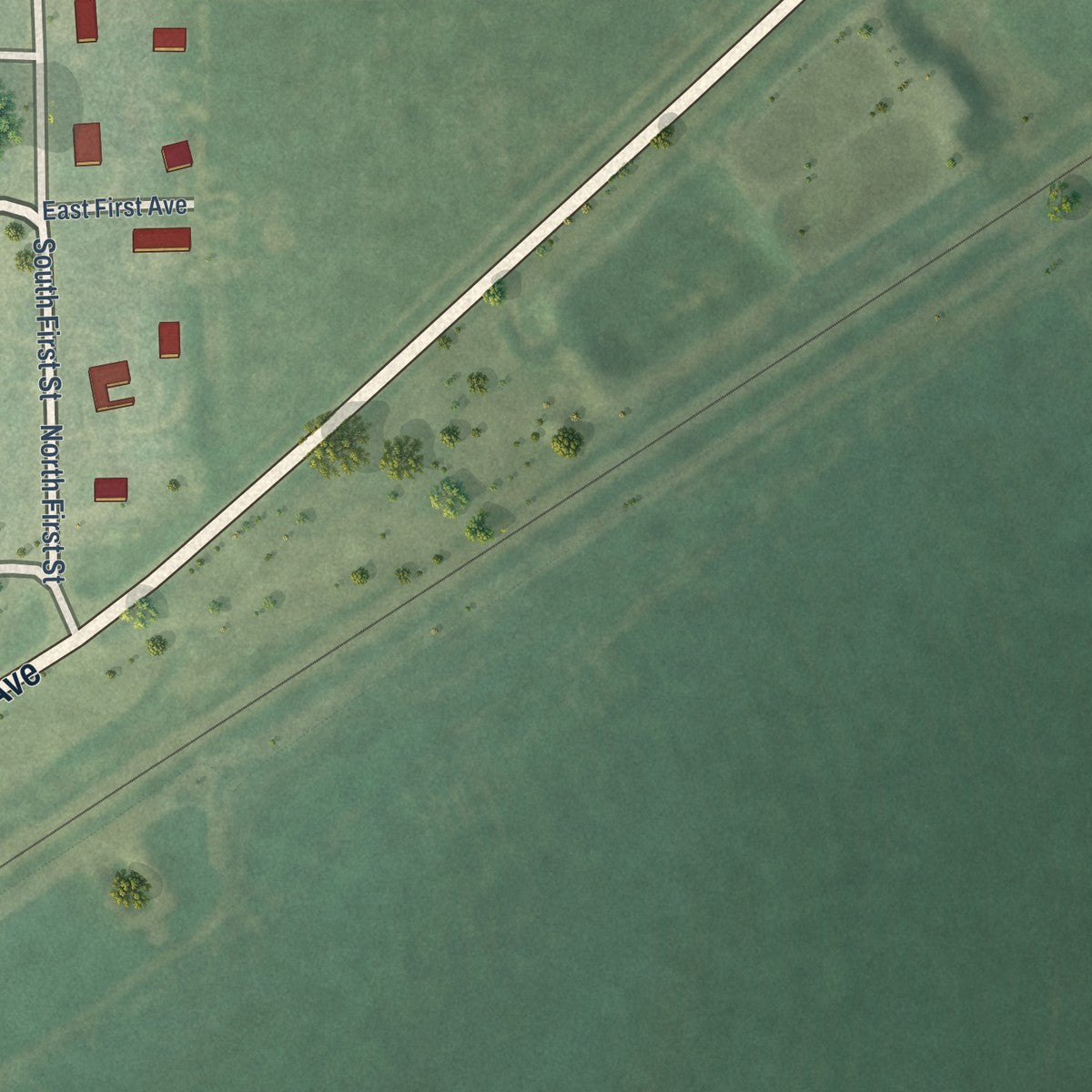 Second close-up of the map of Iliff, Colorado print showing more streets and buildings