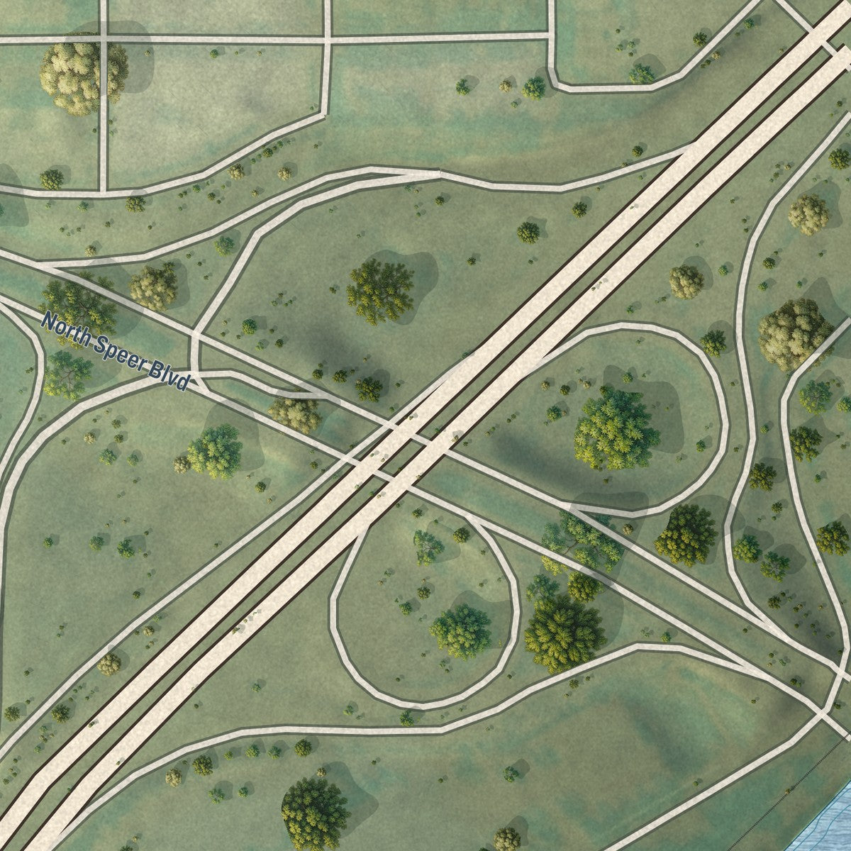 Close-up of the map of Jefferson Park, Colorado print showing street and building detail