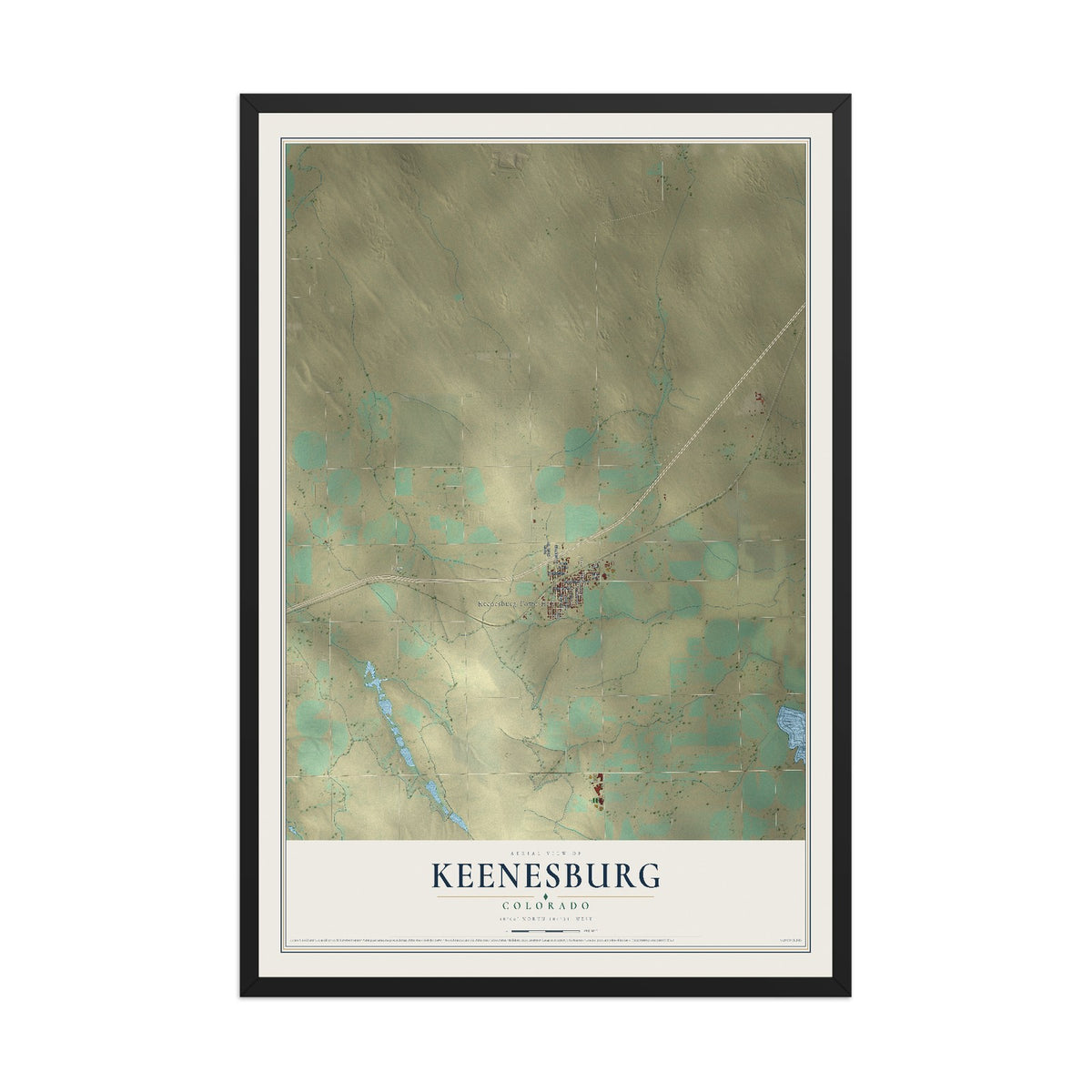 Map of Keenesburg, Colorado, 12 x 18 inch print in a black wood frame