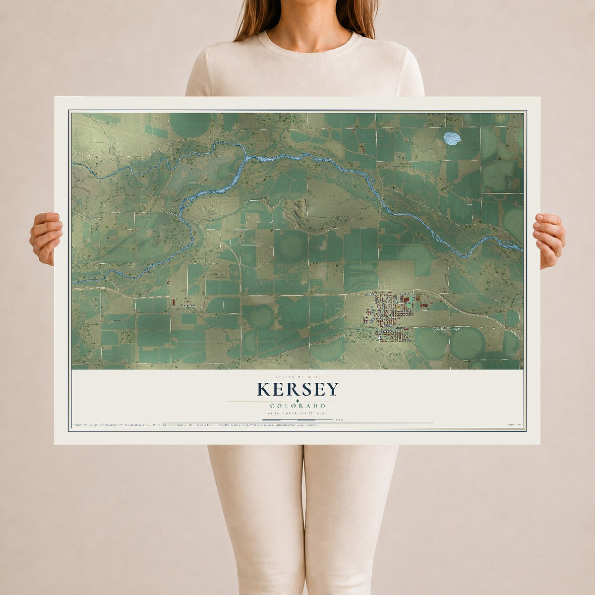 Map of Kersey, Colorado, 24 x 36 inch unframed archival matte print