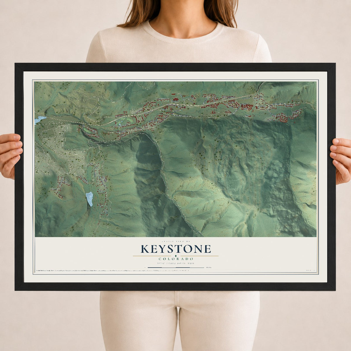 Map of Keystone, Colorado, 18 x 24 inch print in a black wood frame
