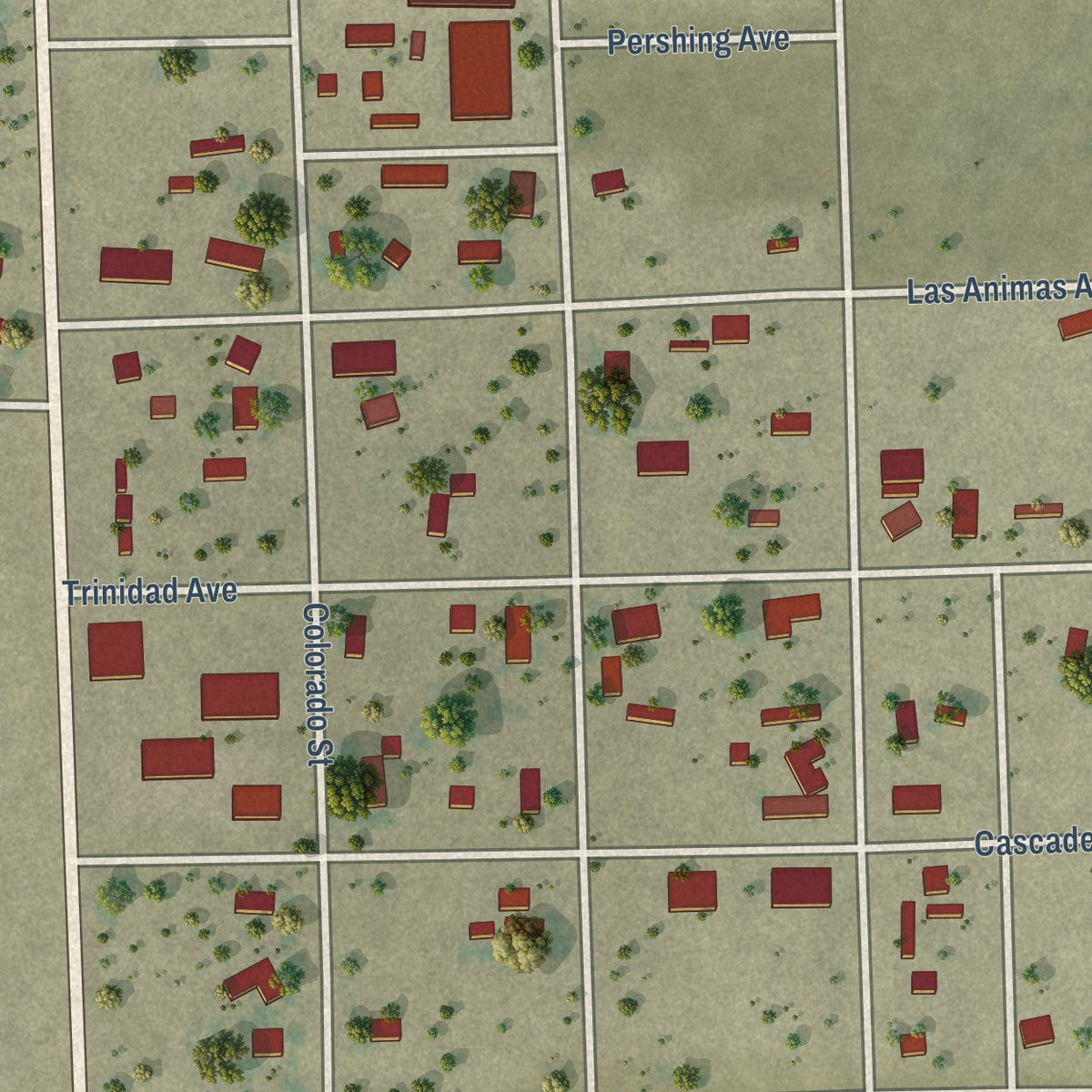 Close-up of the map of Kim, Colorado print showing street and building detail