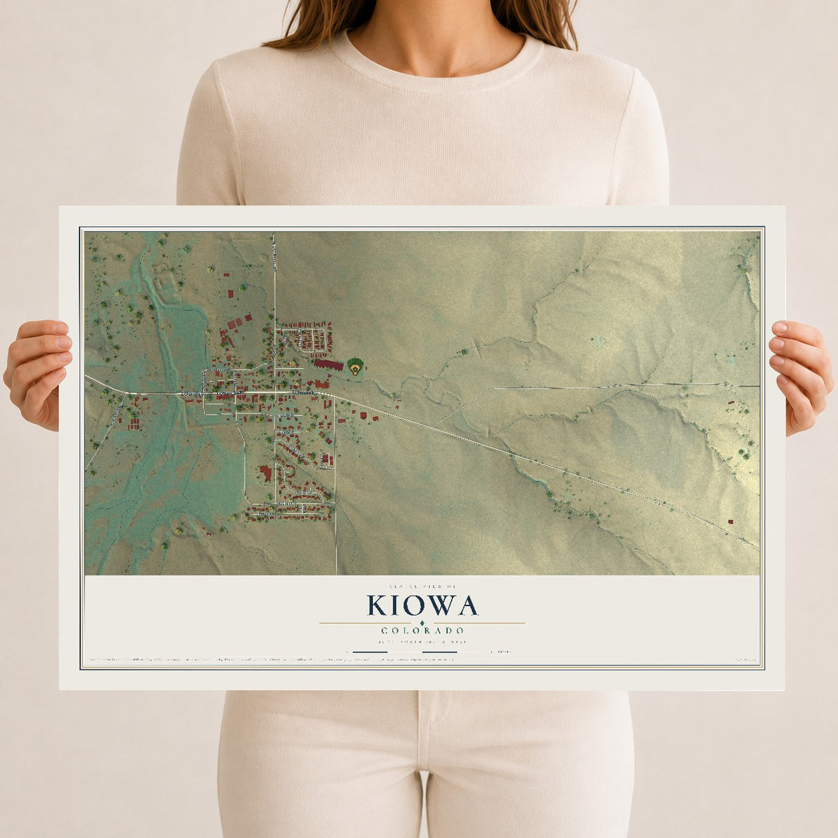 Map of Kiowa, Colorado, 12 x 18 inch unframed archival matte print