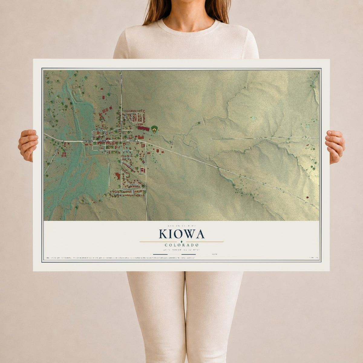 Map of Kiowa, Colorado, 24 x 36 inch unframed archival matte print