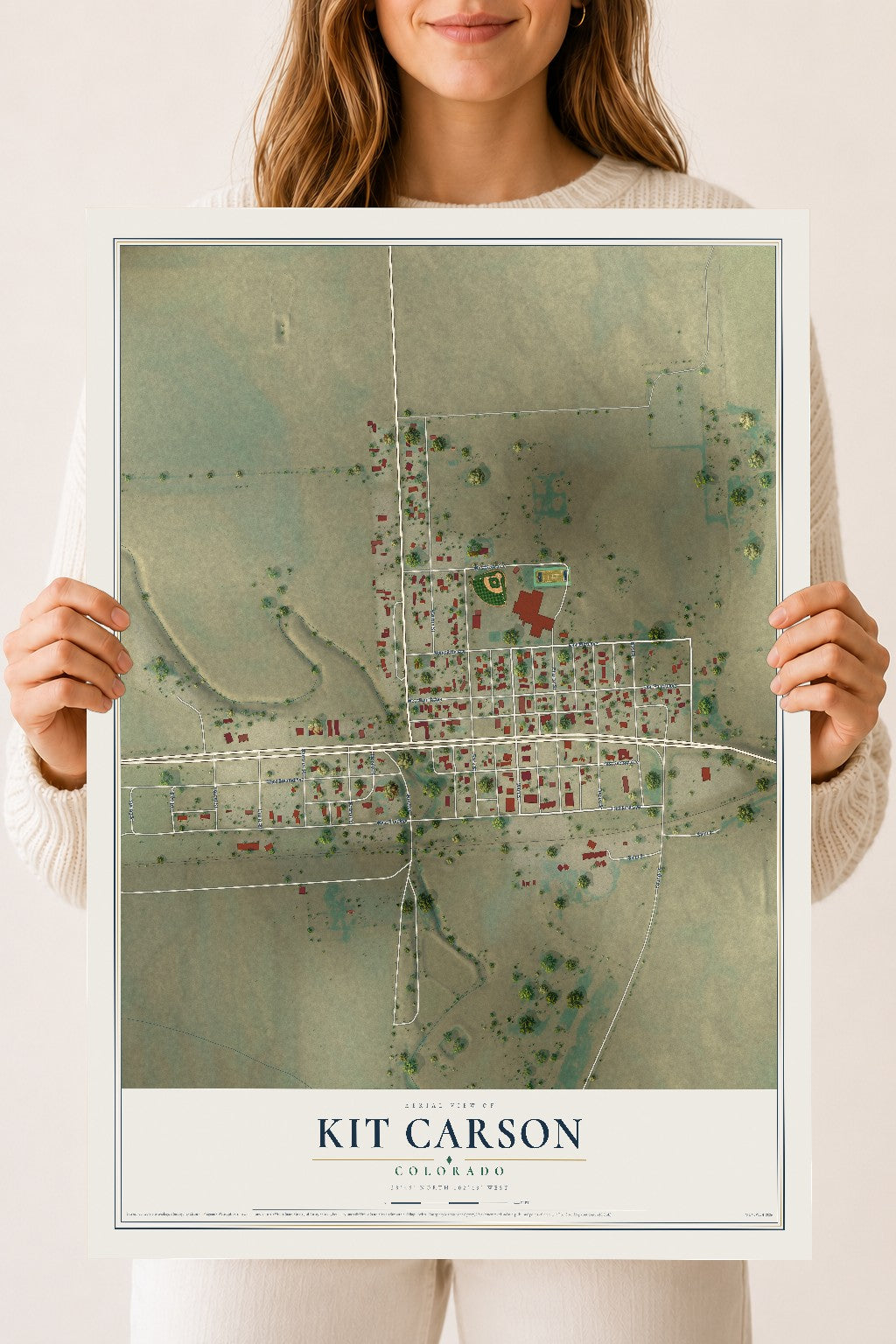 Map of Kit Carson, Colorado, 18 x 24 inch unframed archival matte print