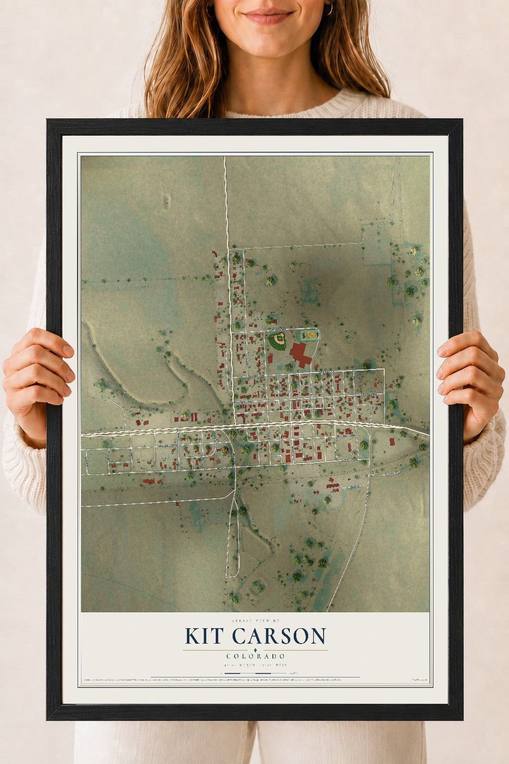 Map of Kit Carson, Colorado, 18 x 24 inch print in a black wood frame