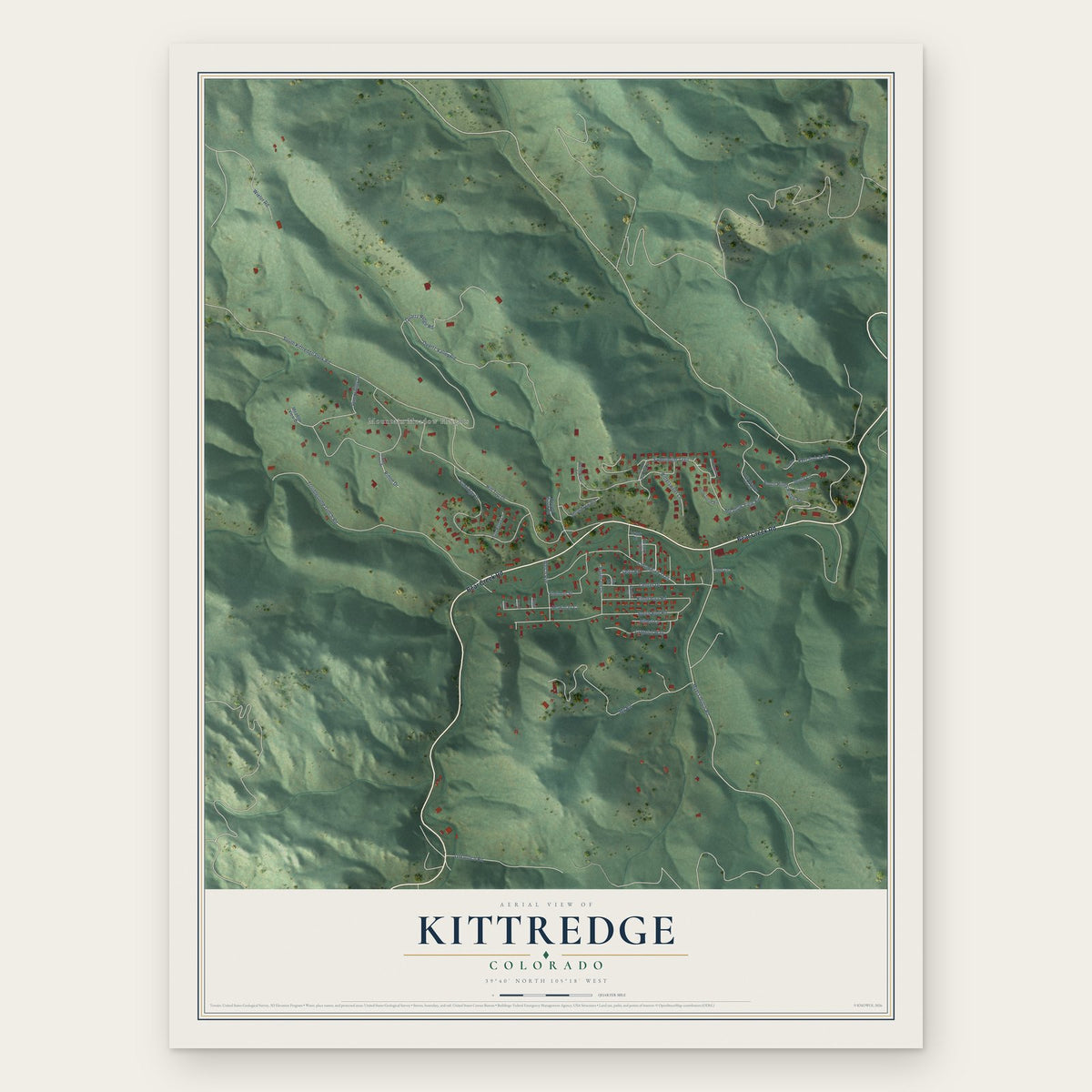 Kittredge, Colorado map print, the full design