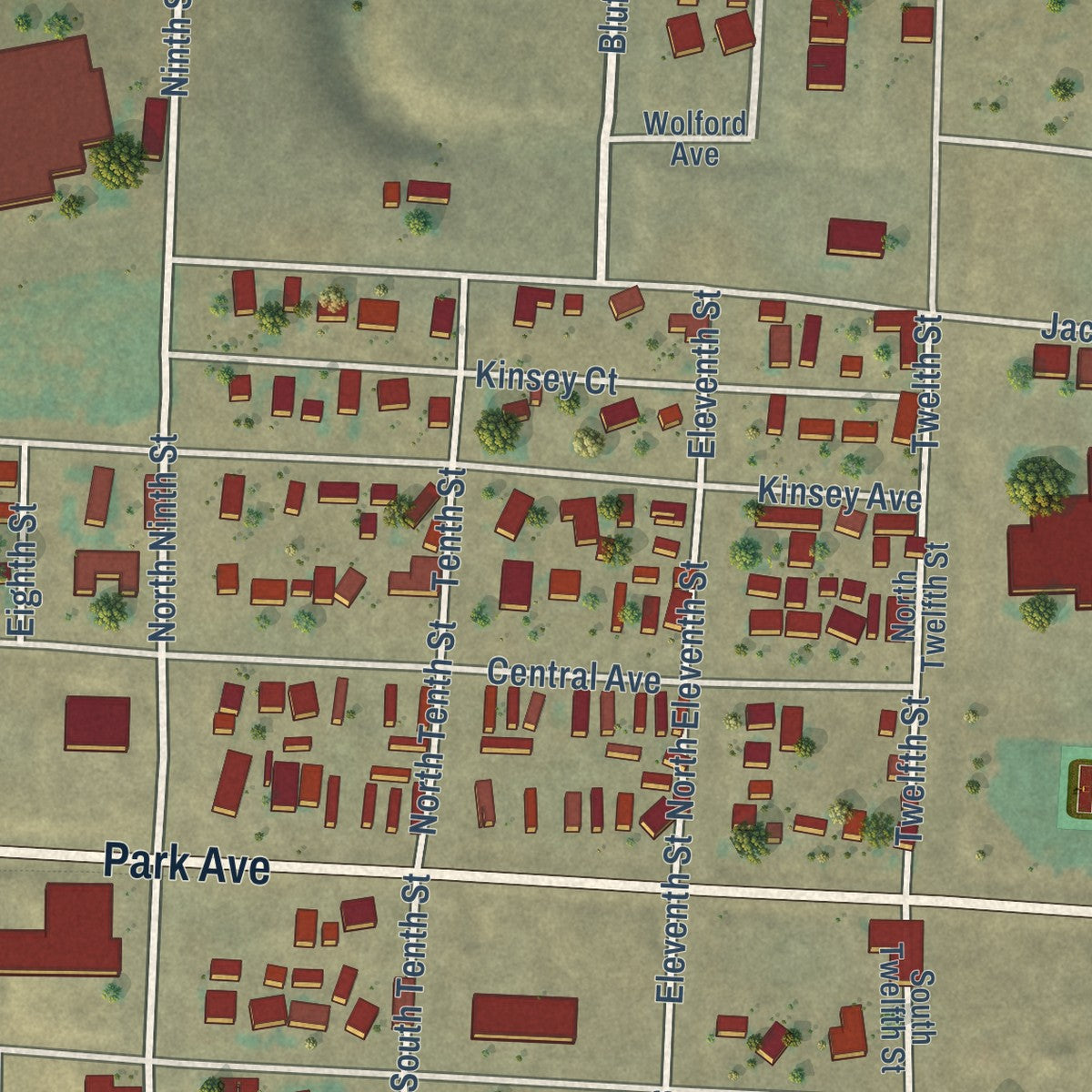 Second close-up of the map of Kremmling, Colorado print showing more streets and buildings