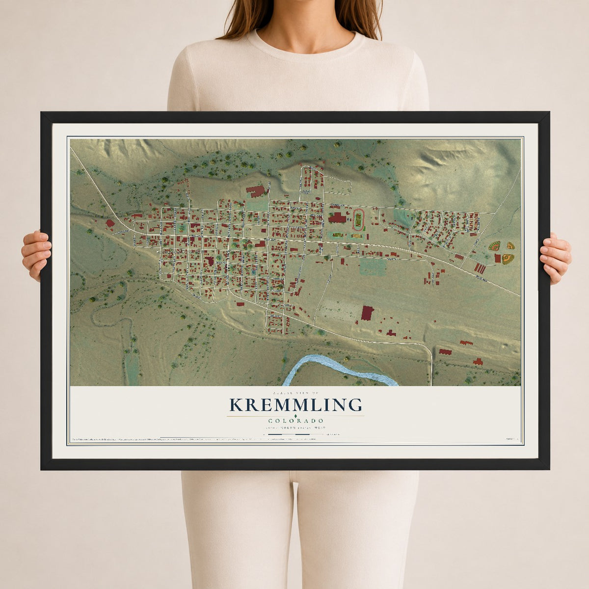 Map of Kremmling, Colorado, 24 x 36 inch print in a black wood frame