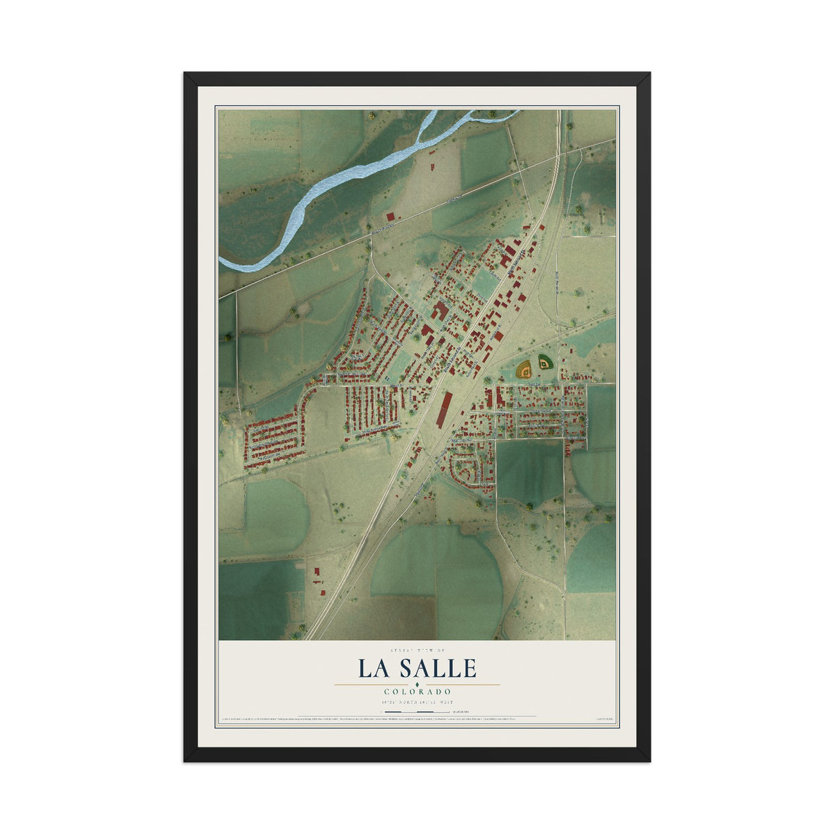 Map of La Salle, Colorado, 12 x 18 inch print in a black wood frame